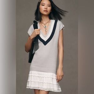 Anthropologie Varsity Short Sleeve Two-fer Mini Dress